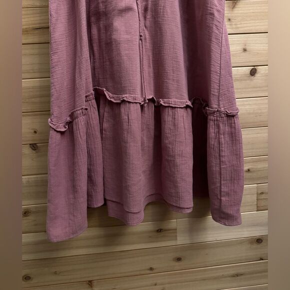 Outerknown Size Medium Organic Cotton Oydssey Peasant Tiered Midi Dress - Picture 2 of 13